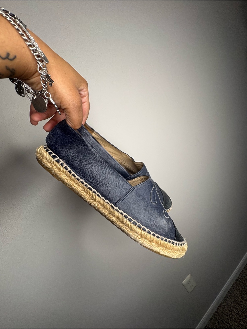 CHANEL Navy Leather Espadrille Flats - Picture 2 of 3